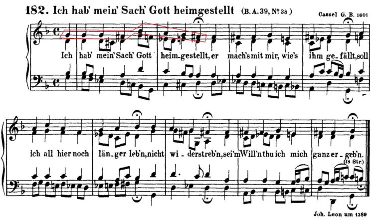Нотный образец хорала Иоганна Леона Ich hab mein Sach Gott heimgestellt.