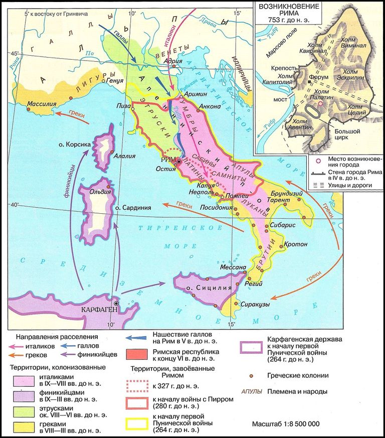 Древняя италия начало 1 тысячелетия середина 3 в до н э контурная карта 5