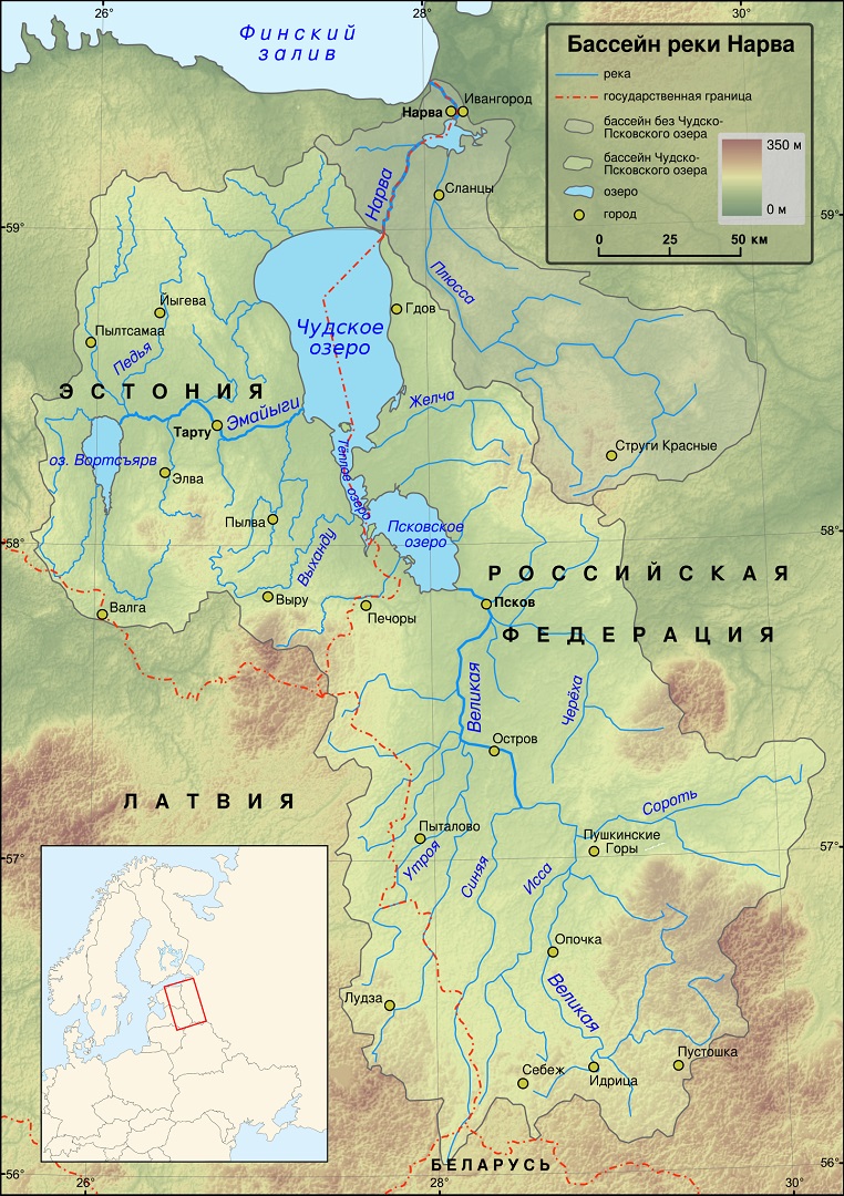 Чудско-Псковское озеро на карте России